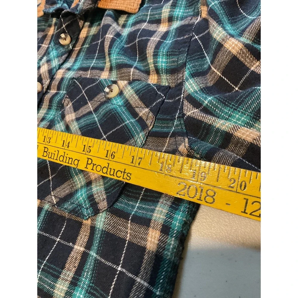DRL‎ Essentials Plaid Flannel Corduroy Collar Elbow Patch Button Up Shirt Size S